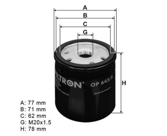 Filter ulja Filtron OP643/5 - DO5515 - ADN12133 - W7032 - F026407176